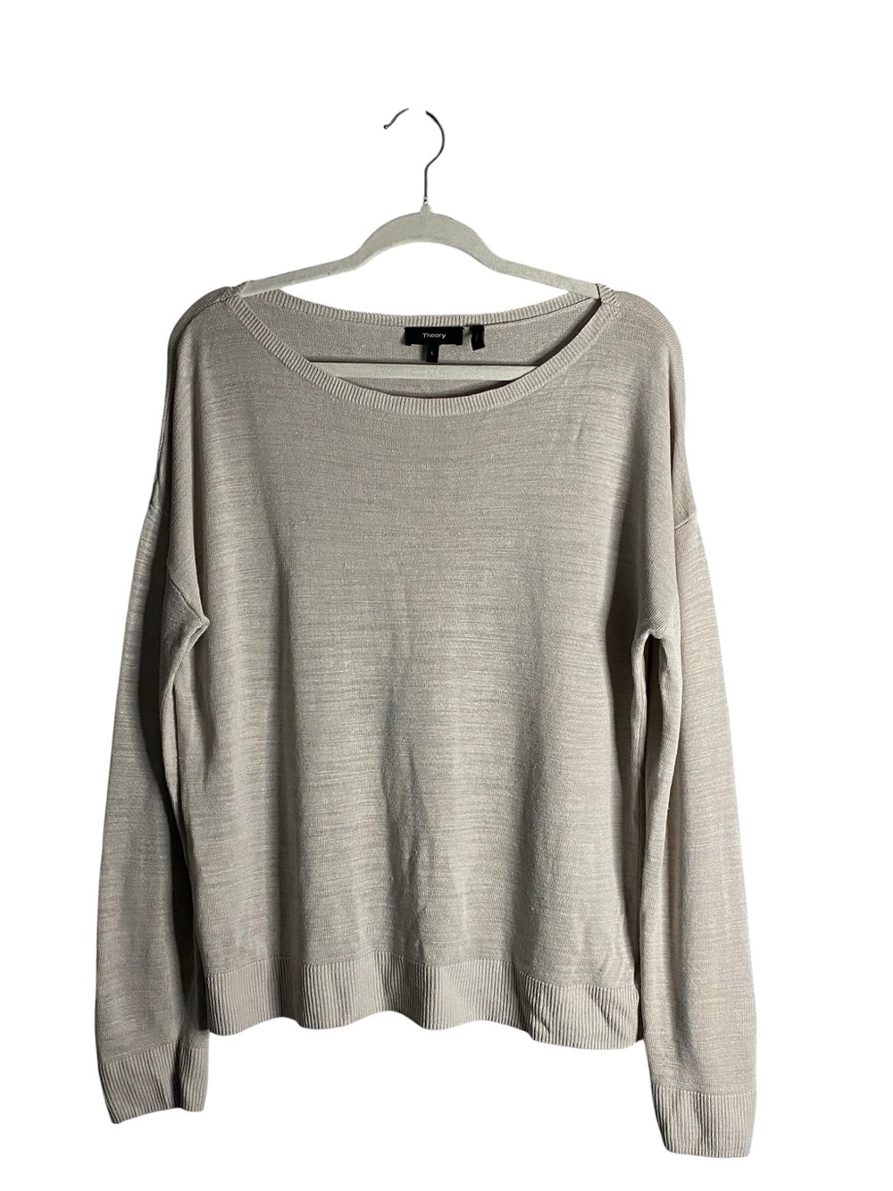 Theory Women's Light Taupe Crewneck Long Sleeve Minimalist Top